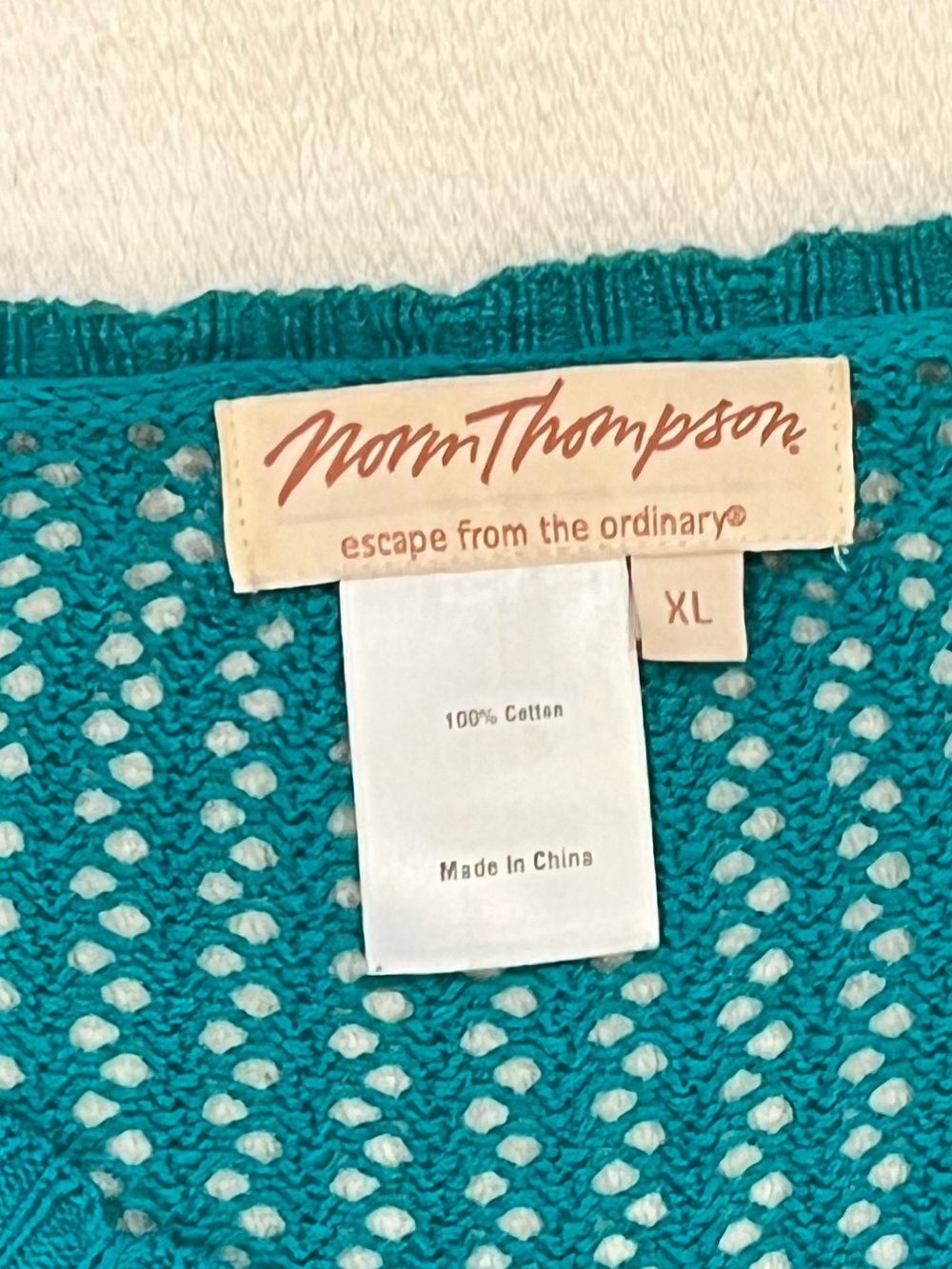 Norm Thompson Crochet Cardigan Sweater 100% Cotton Coastal Grandma Green Size XL - Picture 12 of 12